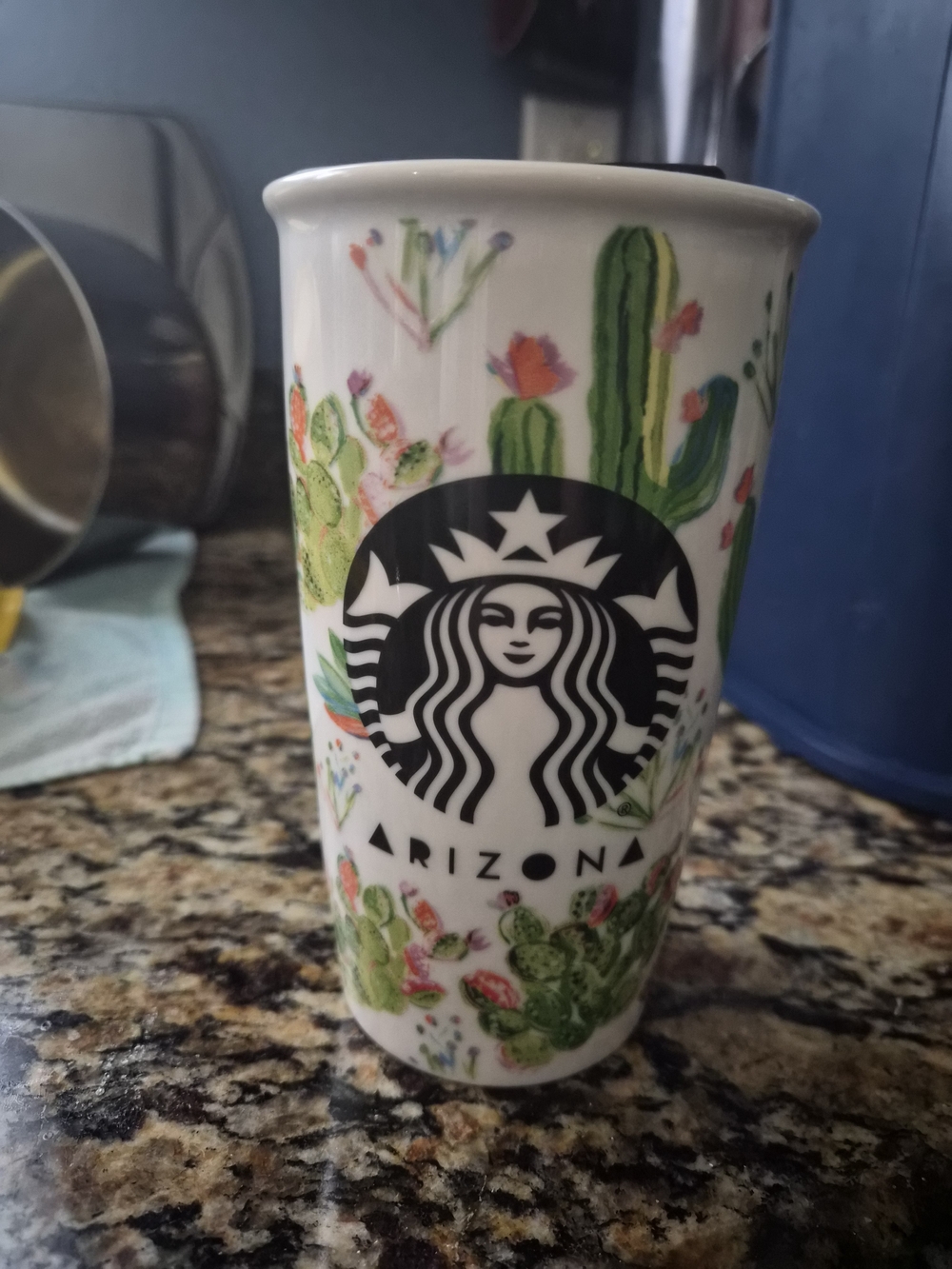 Starbucks Arizona Cactus Ceramic Travel Mug - White & Green